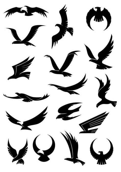 Flying eagle, falcon and hawk vector icons Falcon Drawing, Bird Wings Costume, Falcon Logo, Black Bird Tattoo, Bird Vector, Flying Bird Tattoo, Bird Sketch, Flying Eagle, Bird Logos