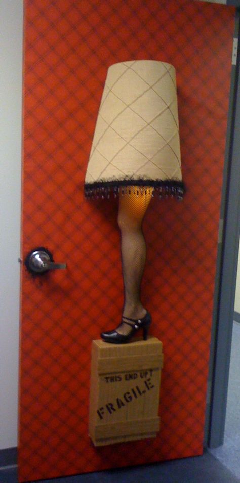 Leg lamp door decor from our office Christmas Story Door Decorating Contest, Holiday Door Decorations, Leg Lamp, Christmas Door Decorating Contest, Christmas Door Decoration, Christmas Classroom Door, Door Decorating Contest, Office Door, Cubicle Decor