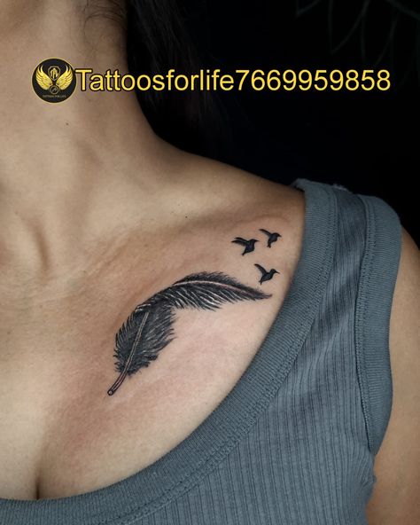 collarbone tattoo, feather tattoo, bird tattoo Feather Tattoo Chest, Tattoo Feather, Collarbone Tattoo, Tattoo Bird, Word Tattoo, Bird Tattoo, Collar Bone Tattoo, Feather Tattoo, Collar Bone