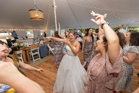 The bride partying with her guests during the reception Asheville Wedding, Friends Diy, Resort Wedding, Asheville Nc, Beautiful Summer, Asheville, Fun Wedding, Nice View, Summer Time