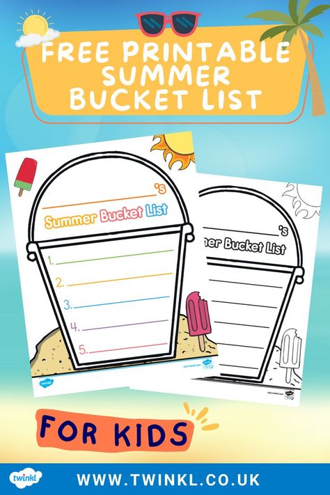 free printable summer bucket list for kids Summer Bucket List Template, Printable Summer Bucket List, Summer Bucket List For Kids, Bucket List Template, Kids Summer Bucket List, Bucket List Printable, Printables Preschool, Abc Printables, Summer Preschool