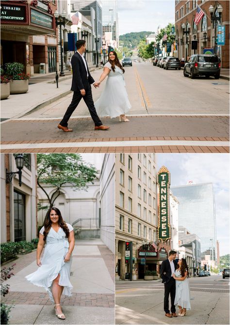 tennessee theater engagement photos #knoxville #knoxvillewedding #knoxvilleengagement #downtownknoxville #knoxvilletn #goldenretriever #downtownknoxvilleengagement #tennesseetheater #urbanknoxvilleengagement Knoxville Engagement Pictures, Engagement Photos Knoxville Tn, Downtown Knoxville Photoshoot, Knoxville Engagement Photos, Theater Engagement Photos, Creative Wedding Pictures, Spring In New York, Franklin Tennessee, Downtown Wedding