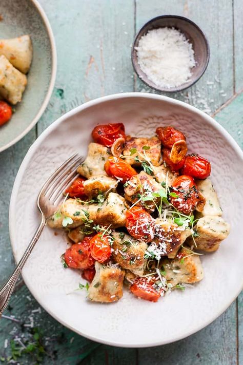 This short cut ricotta gnocchi is perfect healthy weeknight comfort food. #gnocchi #Italian #healthy Gnocchi With Tomatoes, Gnocchi Italian, Ricotta Dumplings, Homemade Ricotta, Ricotta Gnocchi, Gnocchi Recipe, Homemade Gnocchi, Cheese Making, Herb Recipes