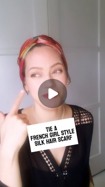 Diana Extein - Creative Styling and Aging on Instagram: "Hair scarf tutorial - French Girl Style This works on short or long hair but I love it on my short hair because it hides a multitude of sins from growing out to just a bad hair day.  Plus, silk scarves are so pretty that it will only enhance your beautiful face. 😘" How To Wear Scarves In Short Hair, Silk Scarf Hair Tutorial, Head Scarf Updo, French Hair Accessories, Silk Hair Scarf Styles, Silk Scarf Short Hair, Hair In Scarf, Short Hair Scarf, Scarf Short Hair