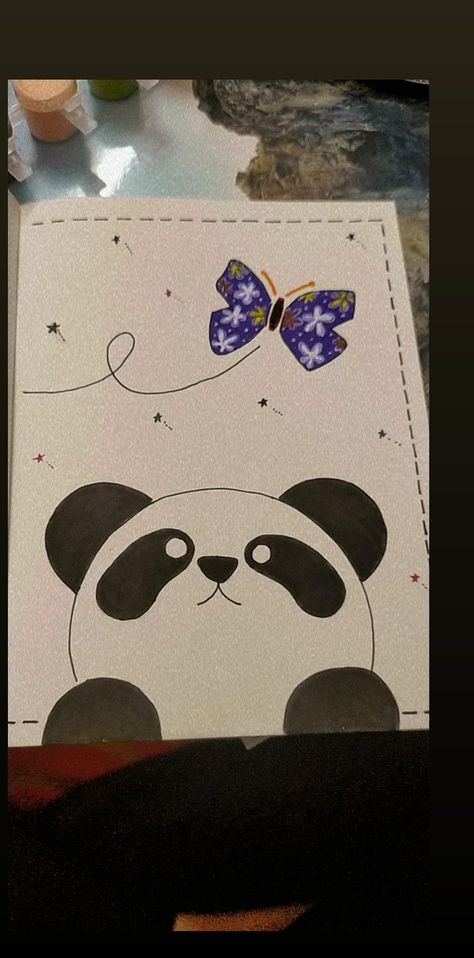 Cute panda looking at a butterfly Panda And Butterfly, Butterfly Drawing, Cute Panda, A Butterfly, Kids Rugs, Drawings, Canvas, Quick Saves, Art