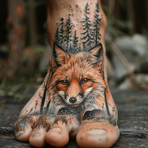 Meaning Of Fox Tattoo | 90+ Fox Tattoo Designs Fox Tree Tattoo, Thigh Fox Tattoo, Fox And Wolf Tattoo, Moose Tattoo For Women, Realistic Deer Tattoo, Realistic Tattoo Design Ideas, Forest Animal Tattoo, Fox Tattoo Men, Racoon Tattoo