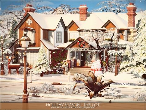 Christmas House Sims 4, Sims Christmas House, Sims 4 Seasons House, Sims 4 Winter House, Snow Builds, Bloxburg Christmas, Sims 4 Seasons, Sims Finds, Plants In Baskets