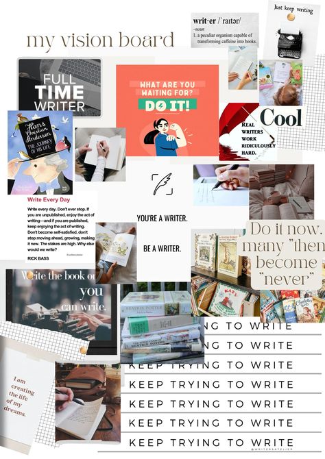 Vision Board For Writing A Book, Vision Board For Writers, Writers Vision Board, Best Selling Author Vision Board, Vision Board Writer, Writer Vision Board, Writer Wallpaper, Writer Academia, 2024 Manifestations