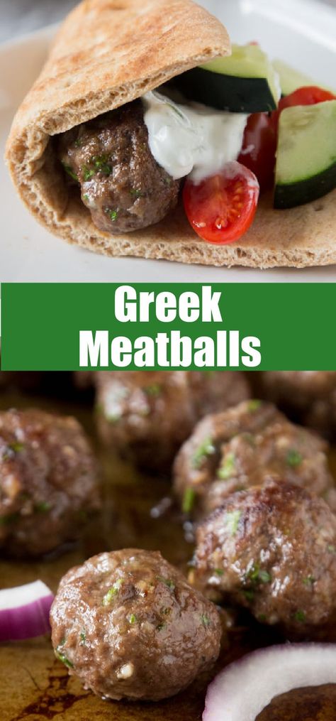 Greek Main Dishes Meat, Greek Recipes For A Crowd, Greek Meatballs Crockpot, Greek Ground Beef Recipes, Flavored Meatballs, Gyro Meatballs, Greek Meatballs With Tzatziki Sauce, Meatballs With Tzatziki Sauce, Homemade Gyro