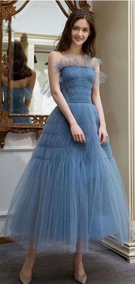 Tea Length Homecoming Dresses, Tea Length Prom Dress, Dress With Pleats, Prom Dresses 2019, Graduation Dresses, Blue Tulle, Royal Style, Short Prom Dress, Vestidos Prom