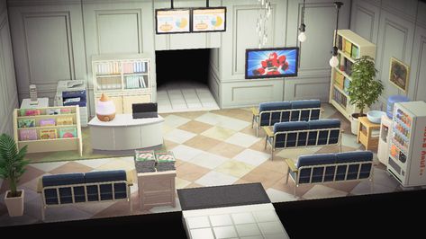 Hospital Happy Home Paradise, Acnh Hospital Waiting Room, Acnh Hospital Ideas Waiting Room, Animal Crossing Hospital Waiting Room, Acnh Hospital Ideas, Acnh Hhp Hospital Waiting Room, Animal Crossing Happy Home Paradise Hospital, Animal Crossing Hospital, Acnh Hhp