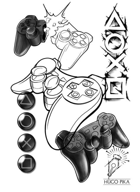 Ps4 Controller Tattoo, Gaming Flash Tattoo, Playstation Controller Drawing, Playstation Controller Tattoo, Game Controller Tattoo, Gamer Drawings, Playstation Drawing, Ps4 Tattoo, Ps4 Drawing