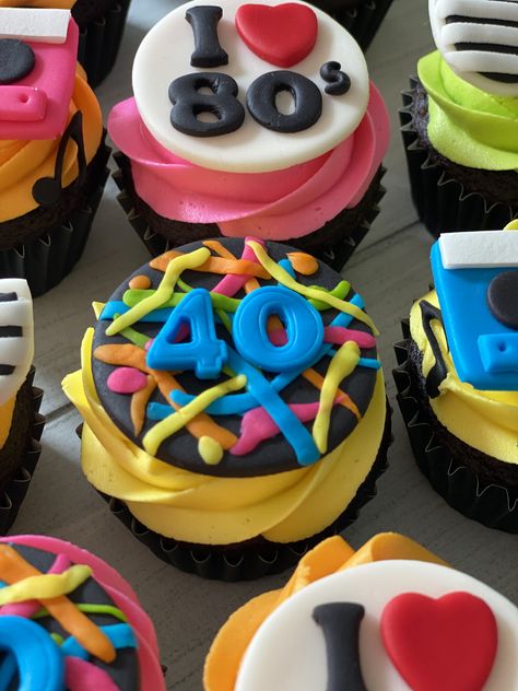 80s Cupcakes Ideas, 80s Theme Cupcakes, 80s Cupcakes, 80s Cake, 80s Birthday, 80s Birthday Parties, 80s Theme, 80s Party, Baking Project