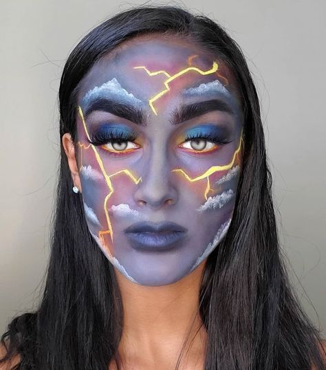 Tornado Face Paint, Stormy Makeup, Thunder Costume, Storm Makeup, Carnival Face Paint, Body Art, Makeup Tutorial, Halloween Face Makeup, Eye Makeup