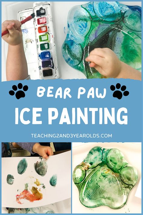 Put together a super fun toddler bear activity using ice that is shaped as a bear paw. Toddlers love exploring the cold feeling while also seeing what happens to the paint as the ice starts melting! #toddler #bear #paint #art #ice #hibernation #colors #science #2yearolds #3yearolds #teaching2and 3yearolds Toddler Bear Activities, Bear Activities For Toddlers, Ice Painting, Time Planner, Bear Paintings, Painting Activities, Bear Crafts, Winter Preschool, Matching Activity