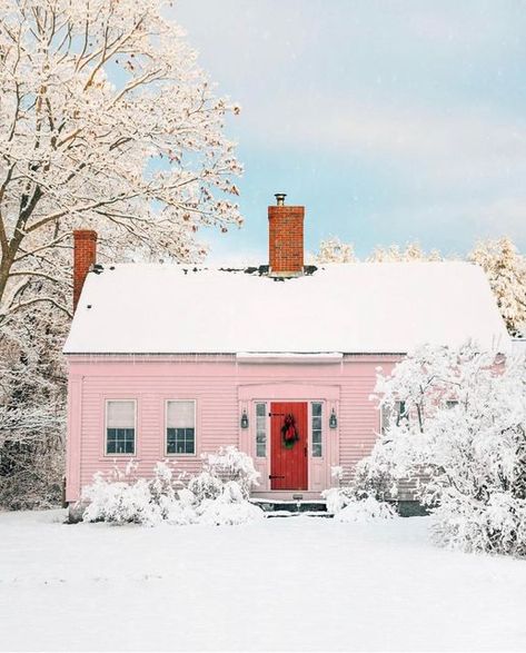 Pink Cabin, Cottage In Winter, Scotland Cottage, Cottage Garden Sheds, Shaker Village, Cottages And Bungalows, Pink Cottage, Quaint Cottage, House Portrait