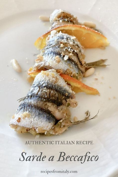 Sarde a Beccafico recipe is a traditional Sicilian dish. It’s a very good recipe based on sardines stuffed with a filling of bread crumbs, pine nuts, raisins and chopped parsley. Bake with a drizzle of extra virgin olive oil and orange juice and you get a real taste of Sicily! Italian Sardine Recipe, Recipes From Italy, Sicilian Food, Classic Pasta Salad, Sardine Recipes, Italian Stallion, Italian Recipe, Sicilian Recipes, Best Italian Recipes