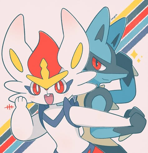 Cinderace and Lucario Pokemon Widgets, Pikachu Love, Cinderace Art, Cinderace And Lucario, Cinderace X Lucario, Riolu Pokemon, Random Pokemon, Pokemon Manga, Pokemon Ships