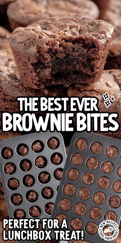 Brownie Bites Brownie Bites Recipe Minis, Brownies For A Party, Easy Brownie Bites Recipe, Muffin Pan Brownies, Mini Muffin Brownie Bites, Brownie Bite Ideas, Brownie Mini Muffins, Mini Brownie Cups, School Brownies