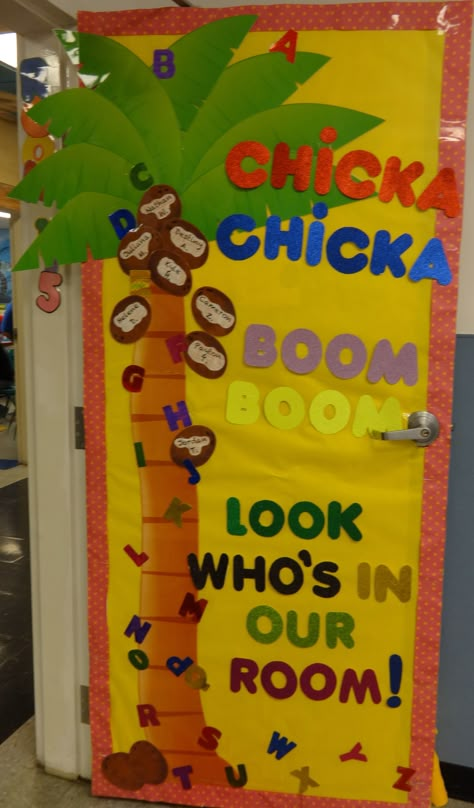 Chika Chika Boom Boom Bulletin Boards, Chicka Chicka Boom Boom Door Decoration, Chicka Chicka Boom Boom Classroom Theme, Chicka Chicka Boom Boom Door, Chicka Chicka Boom Boom Classroom, Chicka Chicka Boom Boom Bulletin Board, Chicka Chicka Boom Boom Preschool, Chika Chika Boom Boom, Graduation Crafts Preschool