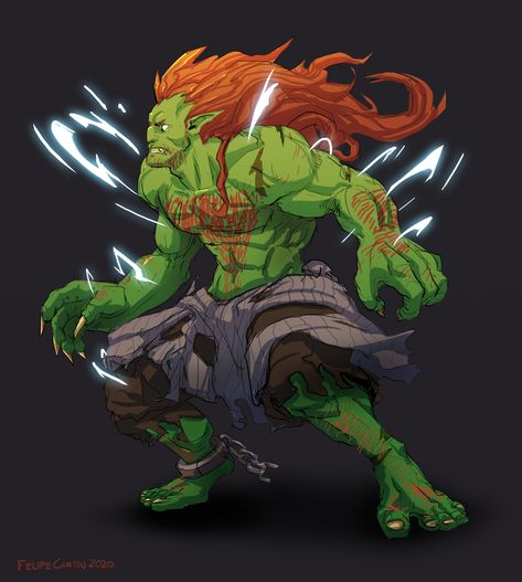 Street Fighter - Blanka fanart by me. Blanka Fanart, Blanka Street Fighter, Fighter Tattoo, Street Fighters, Street Fighter Characters, Comic Characters, American Comics, Character Designs, Street Fighter