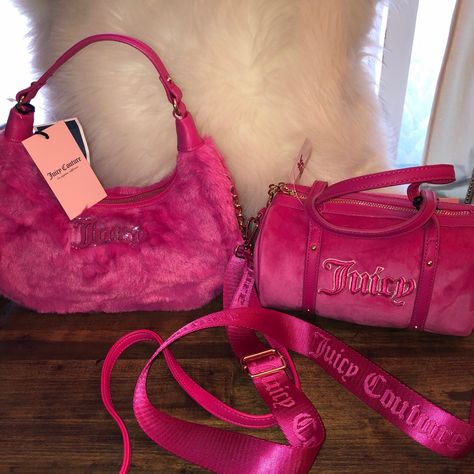 Juicy Couture Semi Charmed Coho Faux Fur With Rhinestone Accents Bag Juicy Couture Queen Of Everything Velvet Mini Barrel Bag 2 Different Bags, 2 Different Looks New With Tags Juicy Couture Aesthetic, Y2k Bags, Y2k Shoes, Juicy Couture Purse, Queen Of Everything, Small Shoulder Bags, Girly Bags, Barrel Bag, Luxury Purses