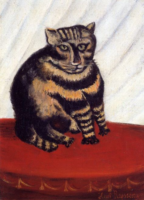 All sizes | Henri Rousseau: The tiger cat | Flickr - Photo Sharing! Henri Rousseau Paintings, Tiger Cat, Henri Rousseau, Cat Artwork, Oil Painting Reproductions, Cloth Fabric, Naive Art, Painting Reproductions, Tabby Cat