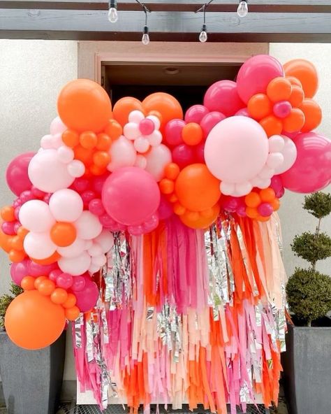 70s Groovy Birthday Party, Bright Birthday Decorations, Groovy Sweet 16 Party Ideas, 70s Party Balloon Arch, Summer 30th Birthday Party Ideas, Dazed And Engaged Balloon Arch, Bday Photo Wall, Neon Door Decorations Classroom, Groovy Backdrop Ideas