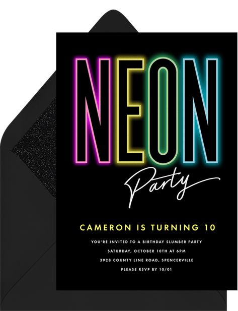 Glow Party Invite, Neon Party Invite, Neon Birthday Party Invitations, Glow Party Invitations, Party Invitations Templates Free, Neon Dance Party, Neon Pool Parties, Neon Party Invitations, London Quotes