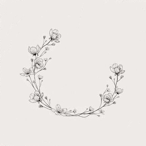 jess’s cookie cutter | tattoo ideas by  Reece Caswell Wreath Tattoo Women, Olive Branch Circle Tattoo, Leaf Circle Tattoo, Half Wreath Tattoo, Floral Arch Tattoo, Circle Of Flowers Drawing, Circle Of Flowers Tattoo, Floral Ring Tattoo, Flower Drawing Circle