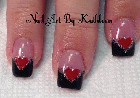 Valentine's Day Nails Valentines Day French Tip Nails, Red And Black Valentines Day Nails, French Tip Valentines Day Nails, Black Valentines Day Nails, Holiday Nails Diy, Valentine Nail, French Manicures, Valentines Day Nails, Valentine Nail Art