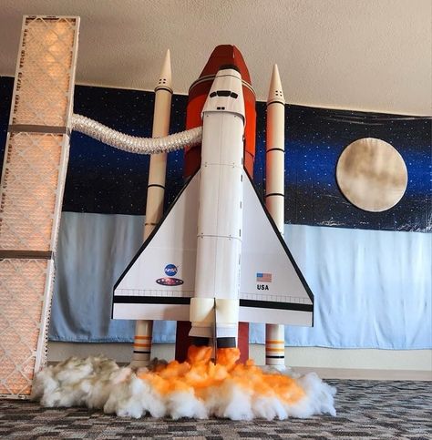 Space Vbs Decor, Diy Space Decor, Moon Party Ideas, Space Vbs, Nasa Spaceship, Stellar Vbs, Space Activities For Kids, Space Preschool, Space Classroom