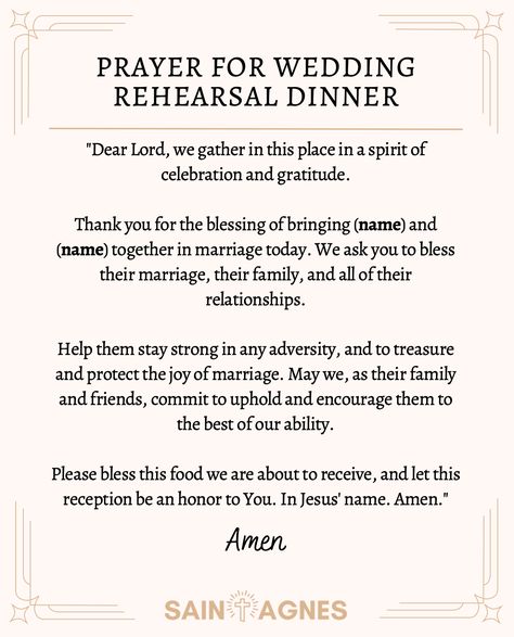 Wedding Grace Before Meals, Wedding Prayers Blessing, Wedding Meal Prayer, Wedding Prayers, Meal Prayer, Marriage Night, Wedding Rehearsal Dinners, Best Prayers, Food Prayer