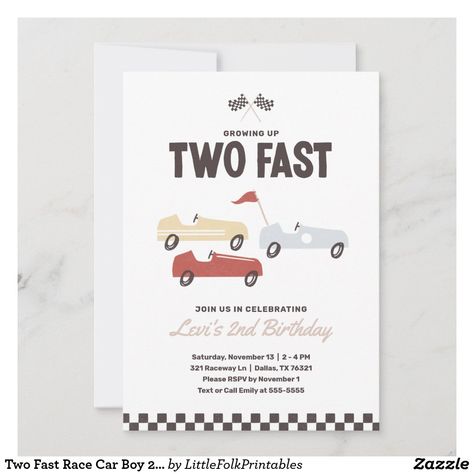 Two Fast Birthday Invitation, 1st Birthday Boy Themes, Boy 2nd Birthday, 2nd Birthday Party For Boys, Boys 1st Birthday Party Ideas, Car Birthday Theme, Boy Birthday Party Themes, Car Theme, Cars Theme Birthday Party