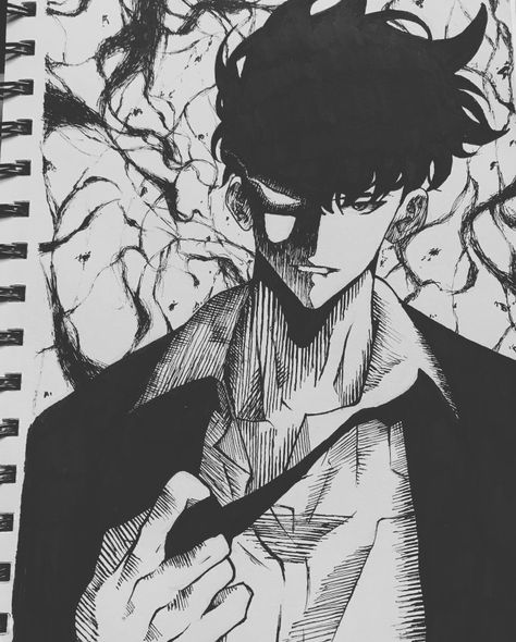 Sung Jin Woo Sketch, Anime Pen Art, Solo Leveling Drawing, Sun Jin Woo, Easy Drawing Step By Step, Anime Face Drawing, Sung Jin Woo, رورونوا زورو, Naruto Sketch Drawing