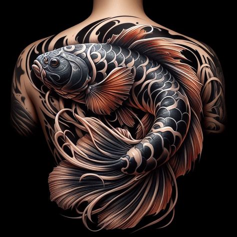 Unique Animal Tattoos, Koi Dragon Tattoo, Karp Koi, Koi Tattoo Design, Animal Sleeve Tattoo, Octopus Tattoo Design, Mexican Art Tattoos, Full Tattoo, Animal Tattoo Ideas