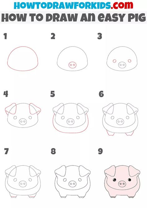 How To Draw Piglet Step By Step, Cute Pig Painting Easy, Cow Drawing Easy Step By Step, Pig Art Drawing, Pig Sketch, Pig Painting, Cow Drawing, Pig Drawing, Goat Art