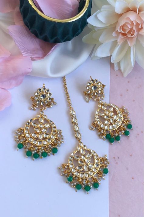 Green Maang Tikka, Jewellery Mirror, Gold Maang Tikka, Kundan Maang Tikka, Kundan Tikka, Maang Tikka Kundan, Maang Tikka Set, Tikka Jewelry, Kundan Jewellery Set