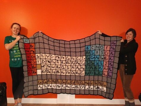 Crocheted periodic table blanket Crochet Periodic Table, Table Blanket, Table Quilt, Table Quilts, Beginner Crochet Projects, Beginner Crochet, Blanket Patterns, Crochet For Beginners, Blanket Pattern