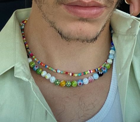 Beaded Necklace Men Aesthetic, Men Necklace Beads, Boy Jewelry Aesthetic, Men Coachella, Mens Jewelry Aesthetic, Mens Accessories Necklace, Mens Beaded Necklaces, Necklace Men, Dope Jewelry