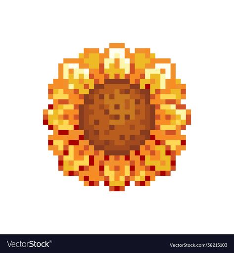 Sunflower Pixel Art, Sunflower Images, Pixel Heart, Pixel Art Tutorial, Pixel Drawing, Sunflower Png, Pixel Image, Pixel Art Games, Perler Beads Designs