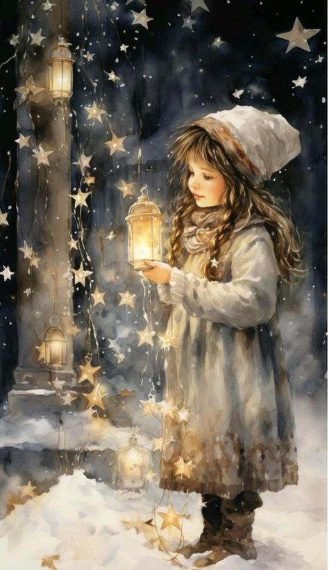 Winter Christmas Scenes, Lights For Christmas, Christmas Scenery, Christmas Artwork, Vintage Christmas Images, 수채화 그림, Christmas Past, Christmas Scenes, Victorian Christmas