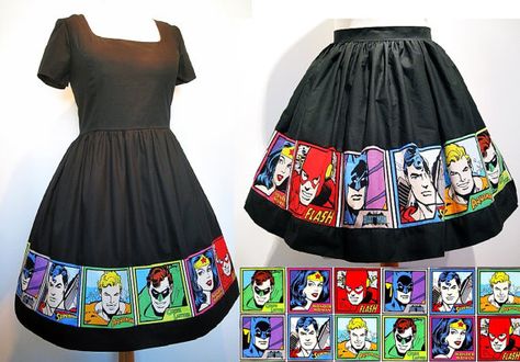 DC Comics Skirt Or Dress - With Net Underskirt Handmade Wonder Woman Batman Superman Flash Aquaman Green Lantern on Etsy, $75.56 CAD Geek Outfits, Disney Sewing, Rework Clothes, Wonder Woman Batman, Comic Dress, Geeky Clothes, Nerd Outfits, Baby Clothes Quilt, Nerdy Outfits