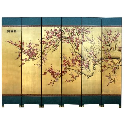 Gold Cherry Blossom Room Divider Screen Gold Leaf Wall, Leaf Wall Hanging, Sliding Room Dividers, 4 Panel Room Divider, Chinese Wall, Japanese Screen, Asian Homes, Room Divider Screen, Divider Screen