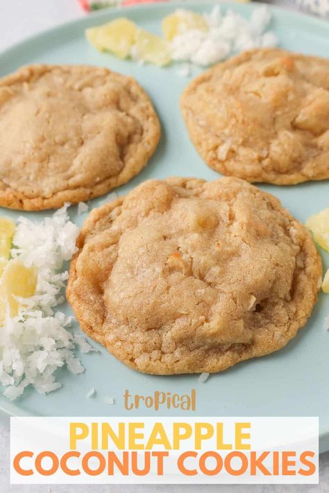 Pineapple Coconut Cookies, Pina Colada Cookies, Hawaiian Cookies, Summer Cookie, Modern Honey, Pineapple Cookies, Coconut Cookies Recipes, Cookies Soft, Dried Pineapple