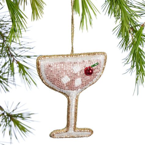 Fabric Beaded Champagne Coupe Ornament by World Market Best Christmas Ornaments, Hanukkah Bush, Cocktail Theme, Christmas World, Candy Ornaments, All Christmas, Christmas Shop, Red Cherry, Fabric Beads