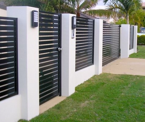 Beautiful Modern Fence Design Ideas Gard Modern, Cheap Privacy Fence, Pagar Modern, Tor Design, House Fence, Modern Fence Design, House Fence Design, Privacy Fence Designs, Front Fence