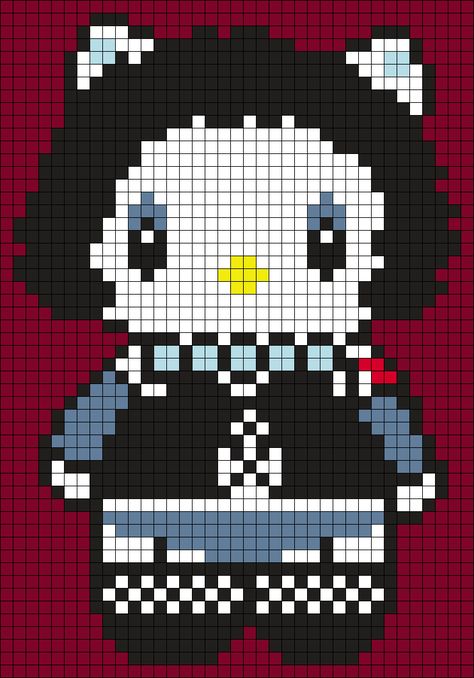 Dr. Frank N Furter (from Rocky Horror Picture Show) Hello Kitty (Square Grid Pattern) Horror Hello Kitty, Perler Hello Kitty, Horror Perler, Hello Kitty Horror, Dr Frank N Furter, Frank N Furter, Hello Kitty Crochet, Perler Designs, Hello Kitty Jewelry