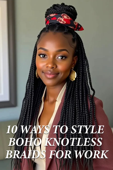 10 Ways to Style Boho Knotless Braids for Work Professional Braids For Work, Style Your Knotless Braids, Style Boho Knotless Braids, Braids For Work, Styling Knotless Braids, Productivity At Work, Boho Knotless Braids, Boho Knotless, Knotless Braids