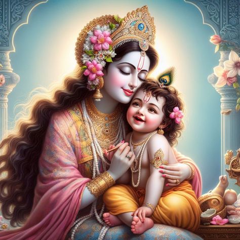 Maa Yashoda With Krishna, Krishna Yashoda, Yashoda And Krishna Baby, Little Kanha Ji Images, Yashoda Krishna, Mother Painting, Hindu Rituals, Baby Shower Pictures, Little Krishna